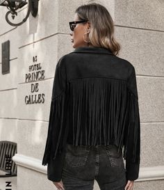 Black Fringe Jacket, Fringe Jacket, Black Fringe, Country Outfits, Black