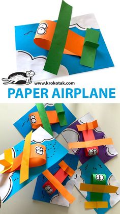 paper airplane craft for kids to make with construction paper and colored construction paper on top