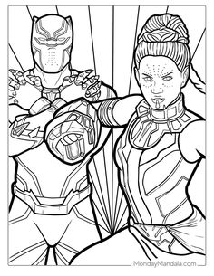 two superheros in black and white coloring pages