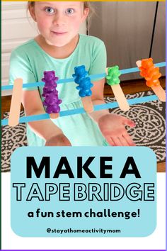 Using just a few supplies around the house, you can challenge your child to make a tape bridge. This fun preschool STEM activity by Stay at Home Activity Mom focuses on problem-solving, fosters curiosity and creativity, and works on fine motor skills! Click to see the activity in action and learn more today. Bridge Preschool Activities, Challenges For Preschoolers, Steam Challenges For Preschool, Engineer Activities For Preschool, Sensory Building Activities, Stem Challenges Preschool, Diy Stem Activities, Pre K Enrichment Activities, Prek Outside Activities