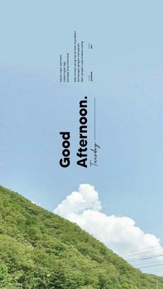 an advertisement for the television series good afternoon, with two people standing on top of a hill