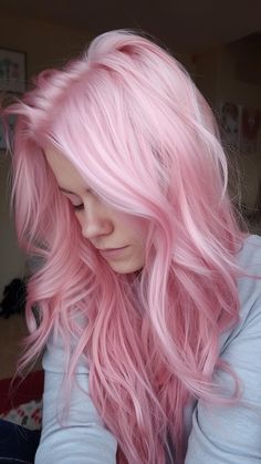 Pastel Color Hair Ideas, Blonde And Pastel Hair, Light Pink And Blonde Hair, Baby Pink Hair Color, Pink Hair Shades, Pastel Hair Dye, Dusty Light Pink Hair, Pink Hair Inspiration Pastel, Cool Hair Colours