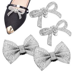 PRICES MAY VARY. RHINESTONE SHOE CLIPS: Womens sparkling shoe clips are made of sturdy metal and rhinestone material, not easy to fade and damage. STYLISH DESIGN: Bridal shoe clips decorated by a combination of bows and rhinestones create a stylish and elegant look that is sure to attract attention. EASY TO USE: Bow shoe clip closure design of the shoe clips is simple and convenient, wont cause any damage to the shoes and can be quickly added or removed. WIDE APPLICATION: The shoe charms are sui Luxury Silver Shoe Clips For Wedding, Elegant Rhinestone Shoe Clips For Wedding, Elegant White Rhinestone Shoe Clips, Silver Rhinestone Shoe Clips, White Crystal Embellished Shoe Clips For Wedding, Rhinestone Material, Rhinestone Shoes, Crystal Shoes, Bow Shoes