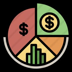 a pie chart with dollar signs in the center