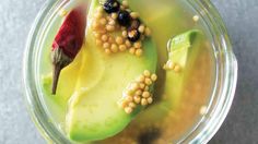 an overhead view of some food in a glass bowl