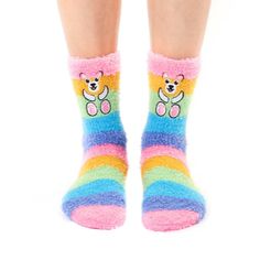 Fuzzy Teddy Crew Socks These fuzzy rainbow teddy crew socks will keep your feet warm and cozy all day long. With their playful design and soft texture, they'll add a touch of whimsy to any outfit. Plus, their rainbow colors will brighten up even the gloomiest of days. Perfect for any teddy bear lover! Style: CrewSize: OSFM = Men with shoe sizes 6 - 13. Women with shoe sizes 6 through 12. Sock Maker: Living RoyalMaterials: 95% NYLON, 5% SPANDEX Country of Origin: Imported Casual Soft Multicolor Socks, Fizzy Socks, Casual Multicolor Soft Socks, Fluffy Fizzy Socks, Socks Fuzzy, Cute Multicolor Winter Socks, Cheap Multicolor Super Soft Socks, Fun Fluffy Socks, Playful Super Soft Multicolor Socks