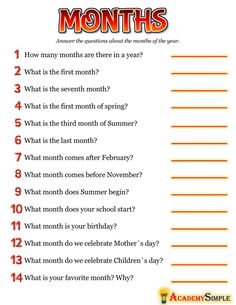 a printable worksheet with the words months and numbers for children to learn