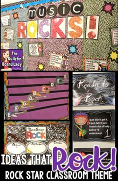 the rock star classroom theme is featured in this collage with words and pictures on it