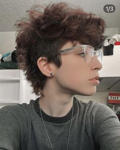 Grunge Mullet Haircut, Short Hair With Long Sideburns, Short Trans Haircuts, Short Hairstyles For Trans Men, Fluffy Mullet Shaved Sides, Addison Grace Haircut, Short Masc Hair Straight, Gender Queer Haircuts, Trans Ftm Haircuts Curly