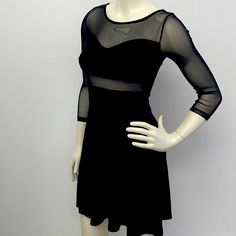 New Without Tags. Size Small Soft Stretch Fabric Mesh Details Scoop Back No Damages. Dress With Mesh Sleeves, Black Skater Dress, Mesh Sleeves, H M Dresses, Hm Dress, Skater Dress, Stretch Fabric, H&m, Mesh