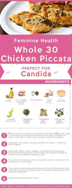 the flyer for chicken piccata is shown in pink and white with text on it