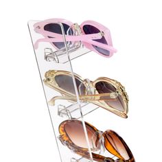 #AC-043 Clear Acrylic Angled Frame Riser For 3 Frames Some Assembly RequiredUnit: EachMeasures 2 3/4"W X 4"D X 10"H Sunglasses Rack, Eyeglasses Display, Eyewear Display, Sunglasses Display, Acrylic Frame, Frame Stand, Acrylic Frames, Display Design, Eyeglasses Frames