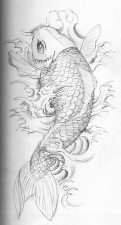 a drawing of a koi fish on paper