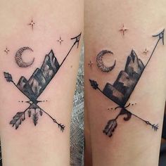 two tattoos with arrows and stars on them