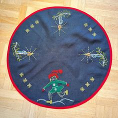 a round rug with an image of a person on it