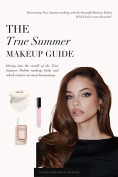 True Summer Makeup analysis with Barbara Palvin. Recommended shades and colours Makeup Color Palette, Flattering Makeup, Summer Jewlery, Barbara Palvin Style, Seasonal Makeup