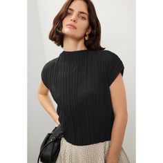 Black (100% Polyester). Top. Sleeveless. Mock neck. Pull on closure. 18.5" from shoulder to hemline. Imported. Sleeveless Mock Neck, Pleated Top, Pleat Top, Rent The Runway, Flowing Skirt, Closet Designs, Tall Girl, Office Casual, Polyester Top