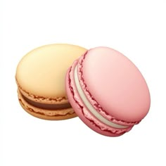 three macaroons are shown on a white background