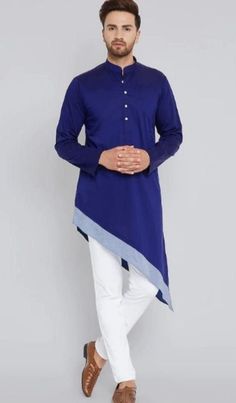 "HANDMADEKURTASHOP  Description Man kurta for Man Give yourself a best ethnic look by wearing this Top and bottom Set. Made of rich cotton silk blend fabric this regular-fit set comprises a full-sleeved Indian kurta pajama This outfit with mojris will look apart on special occasions. material 100%Cotton Color : Blue color Kurta Length : 40 inches Show the picture Shirt Chest is measurement for shirt (not body) As per standard, for best loose fitting 6 inches gap should be there between actual chest size and shirt chest size Size chart is below Men's Sizes Actual Body Chest - Ready Shirt Chest i Add 6\" Inches Lose Fitting Fabric Armhole To Armhole. XS - 30\" Inches 36\" Inches S - 34\" Inches 40\" Inches M - 36\" Inche 42\" Inches L - 40\" Inches 46\" Inches XL - 44\" Inches 50\" Inches 2X Blue Tunic Kurta For Festivals, Bollywood Style Cotton Kurta For Eid, Bollywood Long Sleeve Kurta For Diwali, Diwali Bollywood Long Sleeve Kurta, Long Sleeve Cotton Kurta For Navratri, Traditional Tunic Kurta With Dabka Details, Long Sleeve Kurta With Dabka For Diwali, Long Sleeve Kurta With Dabka For Navratri, Long Sleeve Dabka Kurta For Diwali