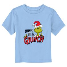 Welcome to the fantastical world of Dr. Seuss! This Christmas Day your baby can celebrate the beloved childhood classic books and movies from every generation with fun new officially licensed apparel for the entire family! This Toddler's Dr. Seuss Christmas Don’t Be a Grinch Santa Hat Graphic T-Shirt features the Grinch wearing a Santa hat alongside the funny phrase: "Don't be a Grinch" across the front. Get ready for the rhyming and whimsy of Seussville with this classic apparel today! Grinch Santa Hat, Dr Seuss Christmas, Dr Seuss Grinch, Grinch Santa, Books And Movies, Sleeve Packaging, Funny Phrases, Toddler Christmas, Christmas Day