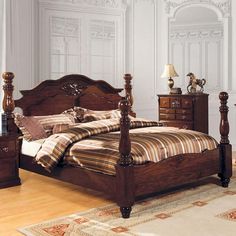 Tuscan CM7571 Bed By Furniture Of AmericaBy sofafair.com Turned Post Bed, Classic Traditional Bedroom, King Poster Bed, Traditional Bedroom Furniture, California King Size Bed, Eastern King Bed, Wood Bed Design, Frame Bed, Headboard Decor