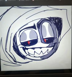 a computer screen with an animated face drawn on it