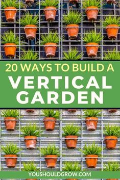 several pots with plants in them and the words 20 ways to build a vertical garden