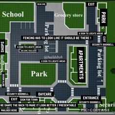 a map showing the location of several parking spots in front of an empty school building