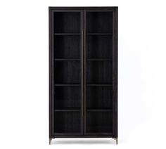 a black bookcase with two doors on each side