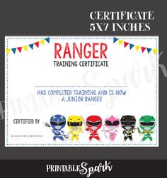 the printable certificate for ranger training is shown in red, yellow and blue colors