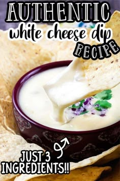 white cheese dip recipe in a bowl with tortilla chips