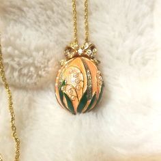 Beautiful House Of Faberge Egg Necklace With Small Oval Clock Inside. Lovely Crystal Bow Adornment On The Top. Never Worn, In Box, (Needs Battery For Clock). Anastasia Necklace, Egg Necklace, Faberge Jewelry, Faberge Egg, Faberge Eggs, Beautiful House, Cute Jewelry, Color Orange, Womens Jewelry Necklace