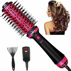 Hair Dryer Brush Blow Dryer Brush Styling Tools Appliances Round Hair Dryer Brus 🎀 [Unique Round Design] changed from the previous oval design to a round brush hair dryer, which is more friendly to short hair. 360° rotating cord allows us to move flexibly and freely. Designed with a nylon needle massage head that gently massages the head, relaxes the scalp and tidies up messy hair quickly and effectively. 🎀 [One-Step Hair Dryer And Volumizer] it is a brilliant combination of blowdryer, curling Wet Hair Styling, Round Brush Hair Dryer, Rotating Hair Brush, Brush Hair Straightener, Brush Blow Dryer, Rotating Hair Dryer, Brush Hair Dryer, Blow Dryer With Comb, Hair Straightener Comb