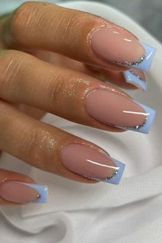 Graduation Nails, Blue Acrylic Nails, Easy Nails, French Tip Acrylic Nails, Classy Acrylic Nails, Nail Stuff, Blue Nail, Nail Swag