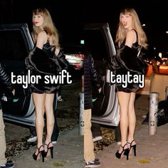 taylor swift is standing in front of a car