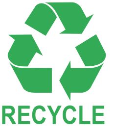 the recycle logo is shown in green and white, with an arrow pointing up to