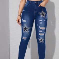 Star Pattern Ripped Holes Skinny Jeans, Stretchy Denim Pants, Women Sz L (8/10) Made In China Size L (8/10) Description Star Pattern Ripped Holes Skinny Jeans, Stretchy Streetwear Denim Pants, Women's Denim Jeans & Clothing Size L (8/10) Made In China Size L (8/10) Details Save Report This Item Material: Cotton Composition: 80% Cotton,20% Polyester Patterned: Geometric-Pattern Sheer: No Fabric: High Stretch Type: Skinny Seasons: All-Season Care Instructions: Hand Wash,Do Not Dry Clean Style: Str High Waist Denim Jeans With Star Print, High Waist Star Print Denim Jeans, Trendy Stretch Bottoms With Star Print, Trendy Star Print Medium Wash Jeans, Trendy Medium Wash Jeans With Star Print, Trendy Dark Wash Jeans With Star Print, Trendy Medium Wash Star Print Jeans, Trendy Stretch Star Print Bottoms, Denim Blue High Waist Bottoms With Star Print