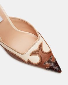 THORIN Brown Multi Pointed Toe Mule Heel | Women's Heels – Steve Madden Cowgirl Heels, Mule Heels Outfit, Mules With 4-inch Heel And Almond Toe, Mules With 4-inch Heel And Pointed Toe, Designer Mules With 4-inch Heel, Brown Pointed Toe Mules With 4-inch Heel, Elegant Brown Mules With 4-inch Heel, Mule Heel, Elevate Your Outfit