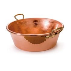 a large copper pan with handles on a white background