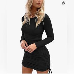 Black Butter Soft Long Sleeve Dress.Scrunched Side. Very Flattering!!! Size Small . Smoke Free House. Will Take Offers!! Long Sleeve High Neck Dress, Blush Lace Dress, Mini Bodycon Dress, Drawstring Dresses, Career Dress, Elastic Fabric, How To Make Shorts, Long Sleeve Bodycon Dress, Teen Girls