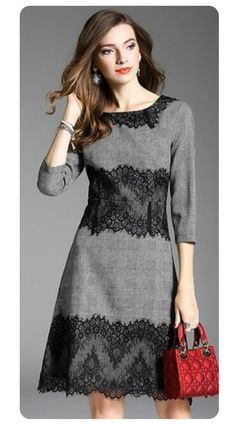 Sewing Dresses For Women, Fashion Design Dress, Couture Dresses, Trendy Dresses, Vintage Lace, Sewing Dresses, Gray Dress, Skater Dress, Simple Dresses