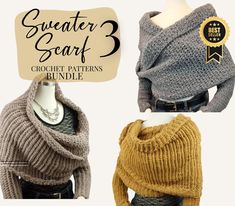 the sweater scarf 3 crochet patterns bundle