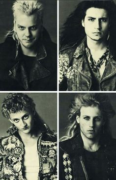 four black and white photos of men with blonde hair