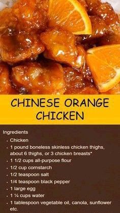 an advertisement for chinese orange chicken on a plate