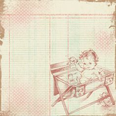 a drawing of a baby sitting in a highchair with teddy bears on it