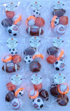 a package of assorted sports balls in plastic wrappers