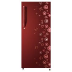 a red refrigerator freezer sitting on top of a white wall