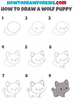 how to draw a wolf puppy step by step drawing instructions for kids and beginners