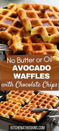 no butter or oil avocado waffles with chocolate chips on the side