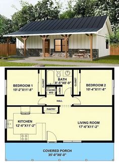 the floor plan for a small house with an attached porch